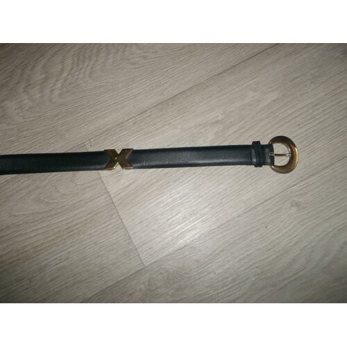 Ceinture Cuir Bleu Marine, Boucle Et Décos X Dorés Tbe