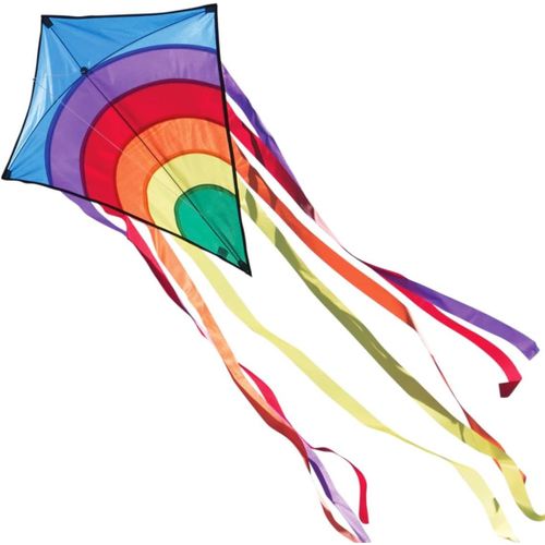 Loc-Cerf-Volant Monofil-Rainbow Eddy Blue-Pour Enfants À Partir De 3 Ans-Ensions : 65x74cm-Incl. Ligne De 80m,8 Queues Multicolores De 105cm