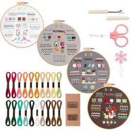 Loc-4pcs Kit Broderie Debutant,Kit De Broderie,Fils À Broder Kit,Embroidery Kit Broderie Débutant Outil Avec Cerceaux De Broderie Instructions,Kit De Broderie Au Point De Croix Pour Adultes