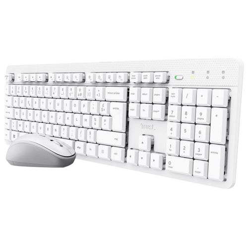 Trust Ody II - Ensemble clavier et souris - silencieux - full size - sans fil - USB - AZERTY - Français - blanc - boîte en carton