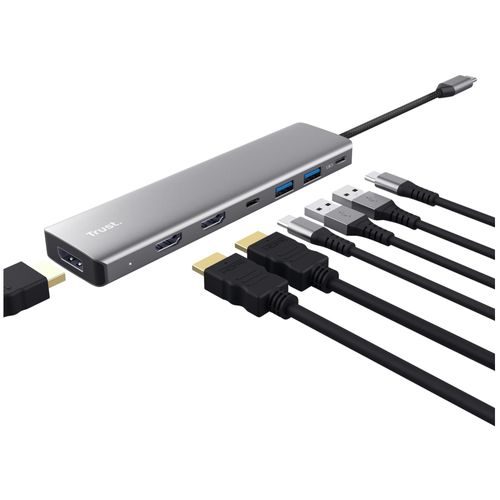 Trust Dalyx 7-in-1 USB-C Multiport Adapter - Station d'accueil - USB-C 3.2 - 2 x HDMI, DP