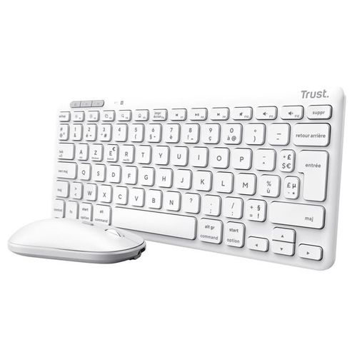 Trust Lyra Pack Clavier et Souris sans Fil Bluetooth, AZERTY Français, Mini Clavier Rechargeable pour PC, Mac, Tablet, iPad - Blanc