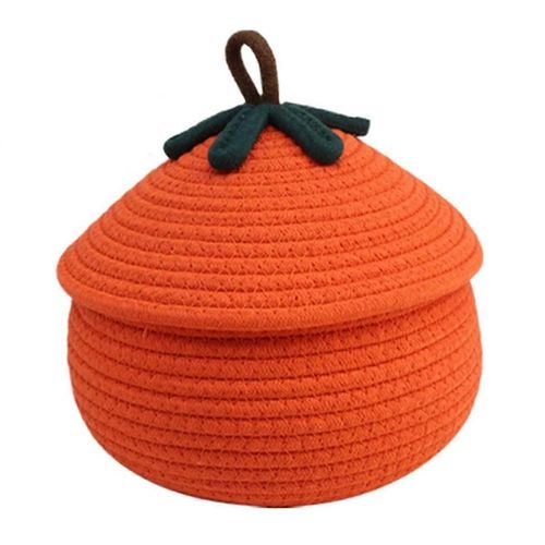 Panier de citrouille tissé d'Halloween avec couvercle Panier de rangement mignon avec couvercle