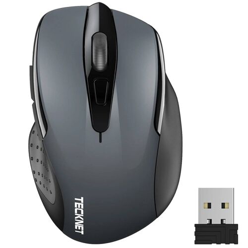 TECKNET M003 Souris Sans Fil Ergonomique - 5 DPI, USB Plug & Play Connexion longue distance stable - Gris