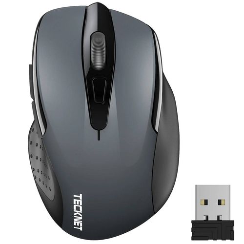 TECKNET M003 Souris Sans Fil Ergonomique - 5 DPI, USB Plug & Play Connexion longue distance stable - Gris
