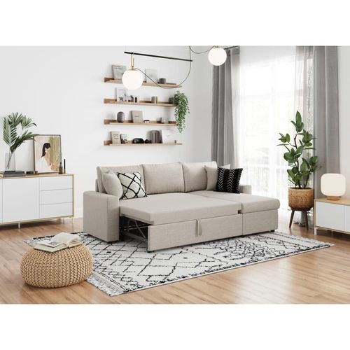 Canapé D'angle Convertible Coffre Marron En Tissu - Beige