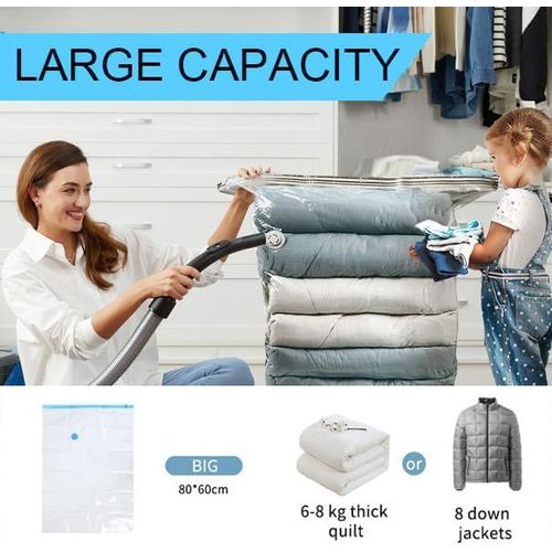 SJZG-Lot De 5 Sacs De Rangement À Fermeture Éclair Sous Vide Pour Voyage Et Maison, Double Fermeture Éclair, Triple Protection Contre Les Fuites, Haute Compression, 60 X 80 Cm, Taille L