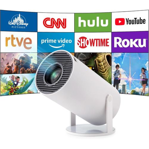 loc-Mini Videoprojecteur,4K Projecteur Portable Avec An Oid 11,Wifi 6,Bt 5.0,200 Ansi,Jusqu'À 130 Pouces,Retournement À 180 Degrés,Auto Keystone Rétroprojecteur (Blanc Brillant)