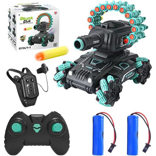 Loc-Voiture Télécommandée Rc Acrobatique Tanks,Jouet 4wd Rc Spary Véhicule,Rotative À 360° Voiture Avec Capteur Gestes Pour Enfants,Pistolet Fléchettes Électrique,Compatible Avec Fléchettes Nerf