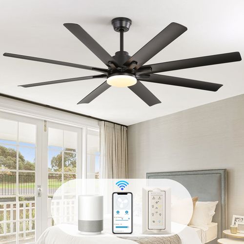 Ventilateur de Plafond, Sofucor, Ventilateur de Plafond de 168cm, Ventilateur de Plafond avec Lumière, Telecommande, Moteur DC Silencieux, 6 Vitesses