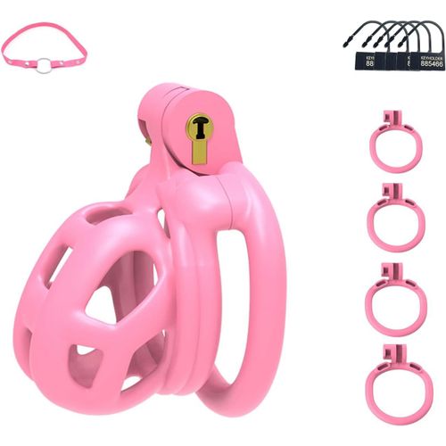 B1 Rose Cage Chastity Homme Avec 4 Cock Rings Et Ceinture Petite Ventilation Cage À Pénis Cage De Chasteté Hommes Set Extrême Sm Pénis Bondage Chasteté Sex Toys Pour Hommes (Standard,Pink)