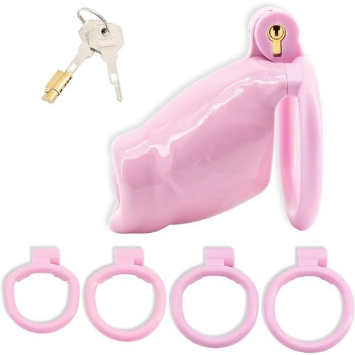 Abs Chastity Cage Hommes Sissy Avec 4 Cock Rings Dildo En Forme De Cage De Chasteté Sm Penis Bondage Set Fétiche Sex Toys Pour Hommes (M,Black)