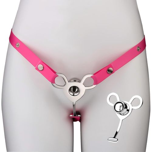 Kalanka-Cage De Chasteté Inversée Sex Toys Cage Chastete¿E Masculine Avec Cinture Et Support D'urinoir Chastity Cage En Métal Pour L'exercice Du Pénis De L'homme Cage De Pénis Portable En Acier (Pink