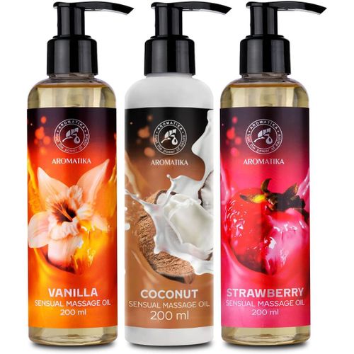 Huile De Massage Sensuelle Vanille Coco Fraise 3x200ml Comestible Naturelle Mélange D'huiles D'amande Et De Pépins De Raisin Huile De Noix De Coco Huile Massage Relaxante Oil Massage