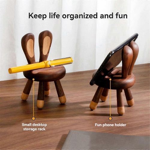 Support De Téléphone De Bureau En Bois Massif En Forme De Lapin Mignon,