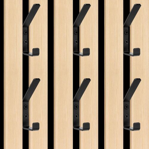 KALANKA-6 Pièces Porte Manteau pour Panneau Acoustique Mural, 13 mm Wide Double Patere Crochet pour Panneau Mural Bois, Support 10kg, Porte Casquette Noir Matériaux Métalliques