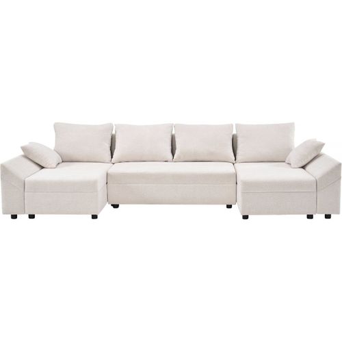 Canapé D'angle Panoramique Convertible En Tissu Texturé "Vaugirard Ii" - 5 Places - Beige