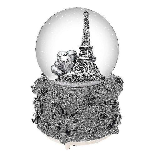 Boîte à musique boule à neige de la Tour Eiffel avec chute de neige automatique et lumières LED - Cadeau 6"" Paris Decor