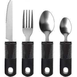 Ensemble De Couverts A Prise Facile Pour Personnes Handicapees, Couverts Souples Et Confortables, Adaptes Aux Personnes Handicapees, Aux Personnes Agees, A La Maladie De Parkinson Et A L'arthrite (Noir, 4 Pieces)( )