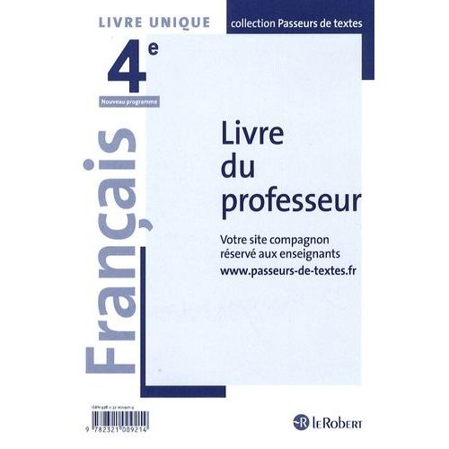 Français 4e - Livre Du Professeur - Edition 2016