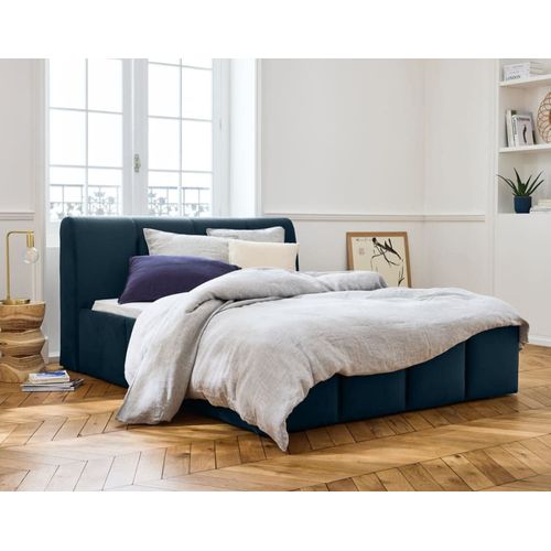 Lit Coffre En Velours 140x190 Cm Bleu Marine