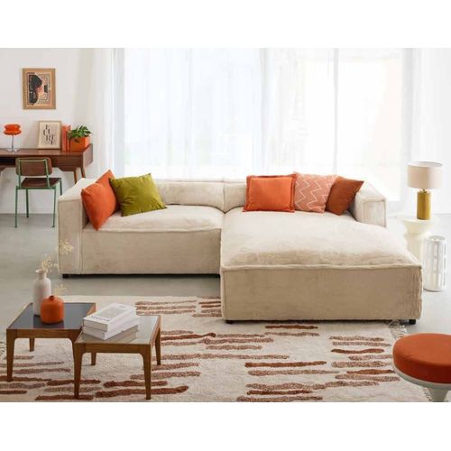 Canapé D'angle Droit 4 Places En Fausse Fourrure Beige