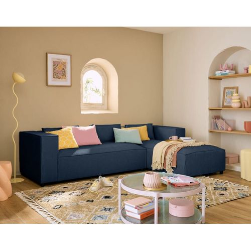 Canapé D'angle Droit 4 Places En Tissu Texturé Bleu