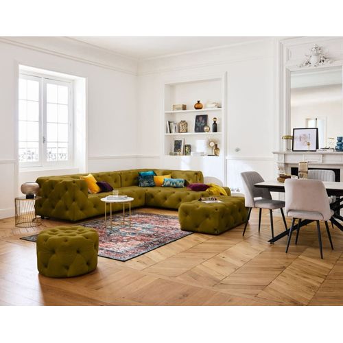 Canapé D'angle Droit 5 Places En Velours Jaune