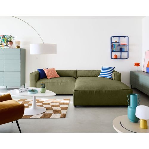 Canapé D'angle Droit 4 Places En Tissu Velours Relief Vert