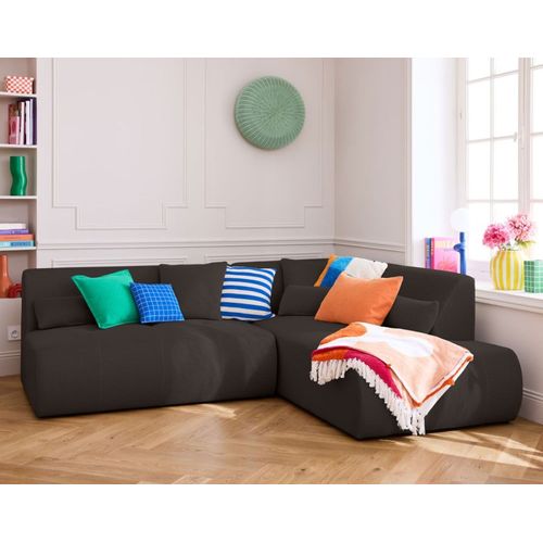 Canapé Modulable 5 Places Angle Droit En Tissu Mailles 3d Gris Foncé