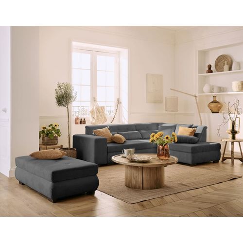 Canapé D'angle Droit Convertible 5 Places En Velours Côtelé Gris Foncé