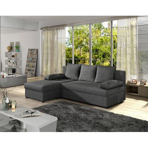 Canapé D'angle Réversible Convertible 4 Places En Tissu Gris Foncé