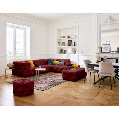 Canapé D'angle Droit 5 Places En Velours Rouge