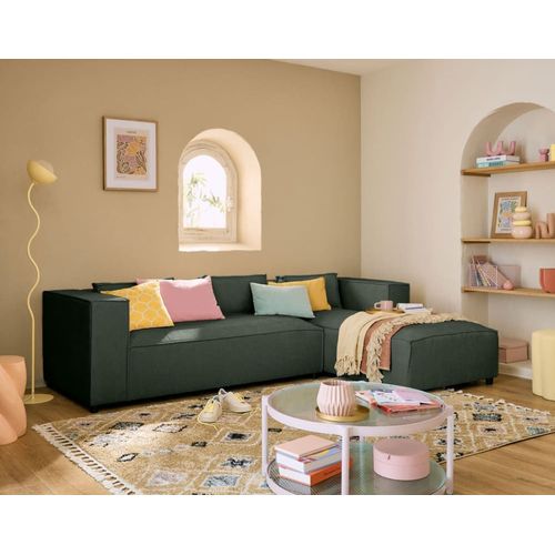 Canapé D'angle Droit 4 Places En Tissu Texturé Vert