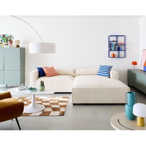 Canapé D'angle Droit 4 Places En Tissu Velours Relief Beige