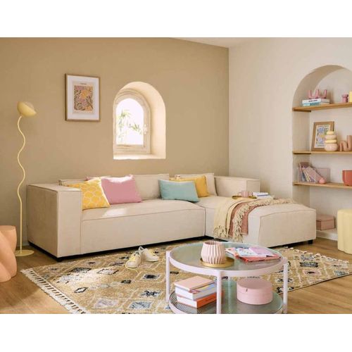 Canapé D'angle Droit 4 Places En Tissu Texturé Beige