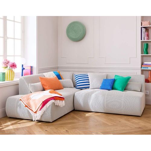 Canapé Modulable 5 Places Angle Gauche En Tissu Mailles 3d Beige