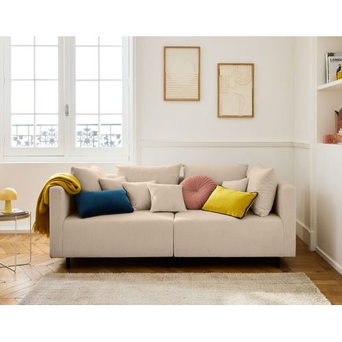 Canapé Modulable 2 Places En Velours Côtelé Beige