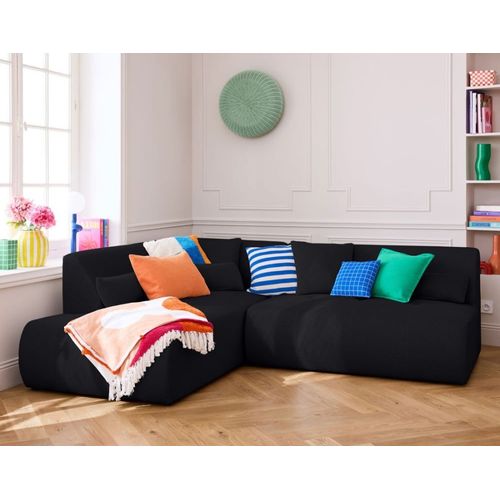 Canapé Modulable 5 Places Angle Gauche En Tissu Mailles 3d Noir