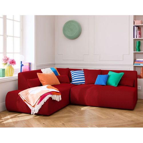 Canapé Modulable 5 Places Angle Gauche En Tissu Mailles 3d Rouge