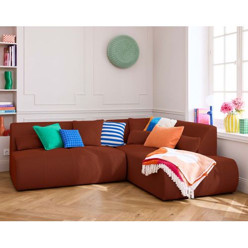 Canapé Modulable 5 Places Angle Droit En Tissu Mailles 3d Terracotta