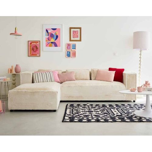 Canapé D'angle Gauche 4 Places En Fausse Fourrure Beige