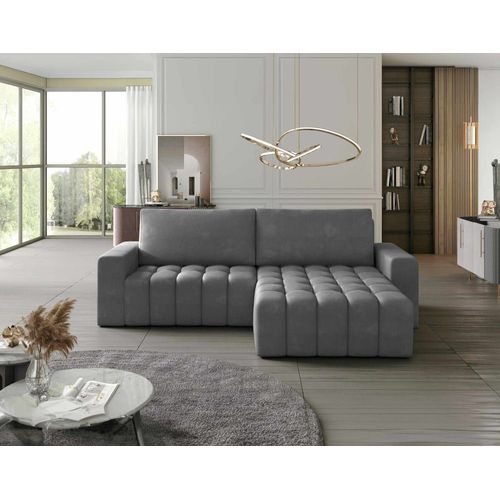 Canapé D'angle Droit Convertible 4 Places En Velours Gris Clair