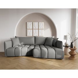 Canapé D'angle Droit 4 Places En Tissu Texturé Gris