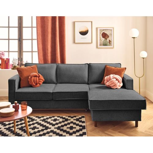 Canapé D'angle Droit Convertible 4 Places En Tissu Velours Relief Gris