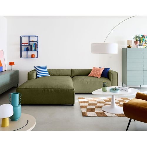 Canapé D'angle Gauche 4 Places En Tissu Velours Relief Vert