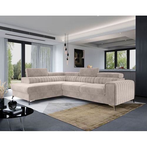 Canapé D'angle Gauche Convertible 5 Places En Velours Beige