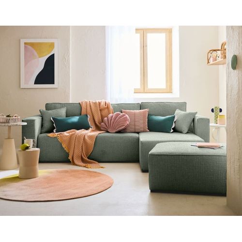 Canapé D'angle Réversible Convertible 4 Places En Tissu Velours Relief