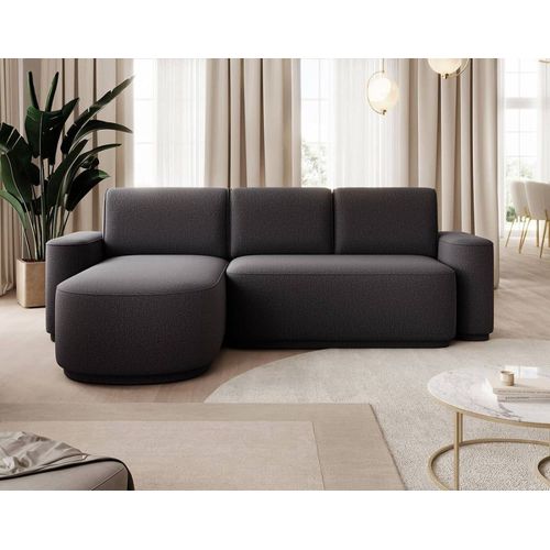 Canapé D'angle Gauche Convertible 4 Places En Tissu Gris Anthracite