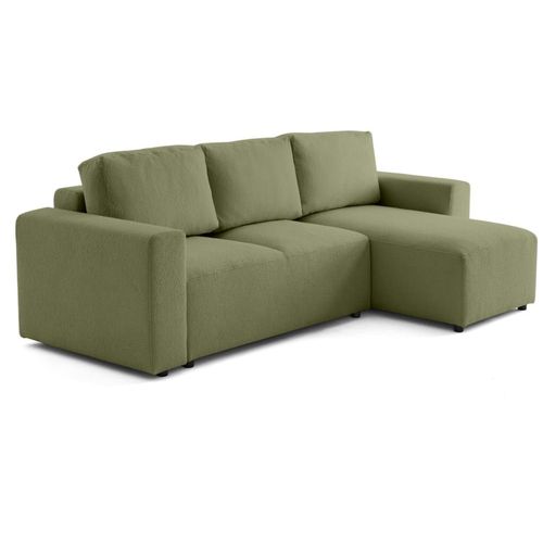 Canapé D'angle Réversible Convertible 4 Places En Tissu Bouclette Vert